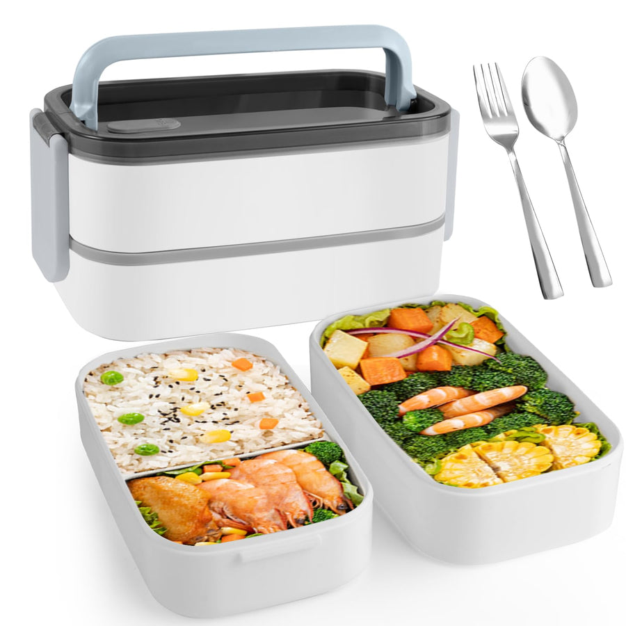 2- Layer Leakproof Bento Box, Large Lunch Box with Compartments und Cutlery Set, Food Picks for Lunch Box Containers for Adults, Microwave Food SafeBento Boxes