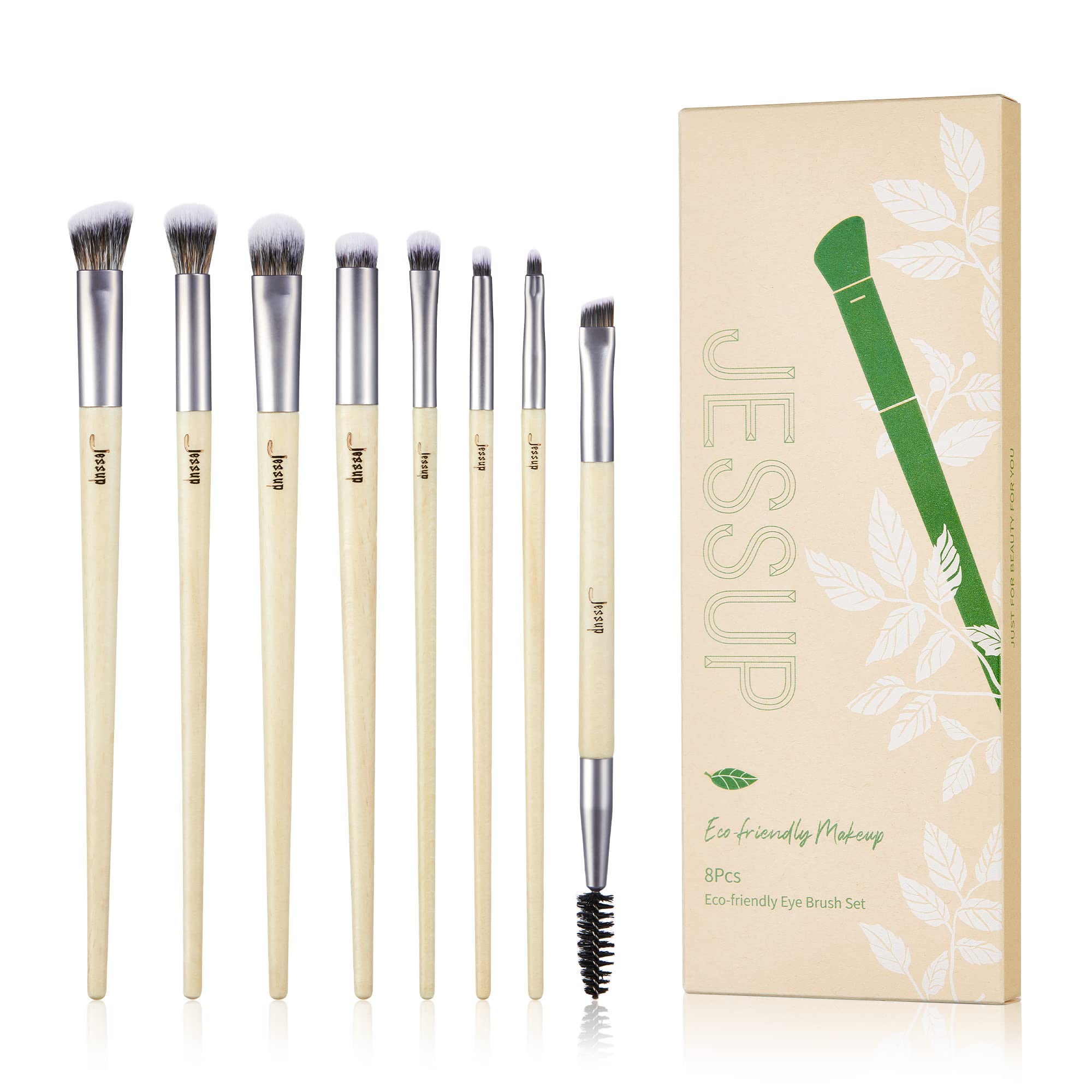 Jessup Eye Brushes Set Vegan Makeup Brushes with Eyeshadow Blending Eyeliner Spoolie Brush 8pcs Premium cruelty-free Burlywood Cosmetic Brush T328