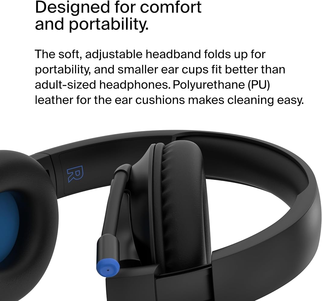 Belkin SoundForm Mini Kids Wireless Headphones with Built in Microphone, On Ear Headsets Girls and Boys For Online Learning, School, Travel Compatible with iPhones, iPads, Galaxy and more - Blue