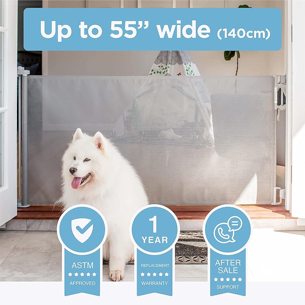 WAMBORY Baby Gate, Auto Close Safety Baby Gate, 150cm*86cm Baby Gate Stairs, Retractable Baby Gate for Doorway for Kids or Pets, Indoor and Outdoor Dog Gates (white)