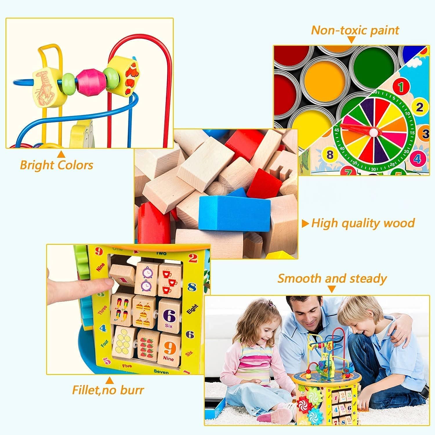 Womdee Activity Cube Toys for Kids Wooden 8-in-1 Activity Blocks Educational Bead Maze Toys Boys Girls Activity Center Large