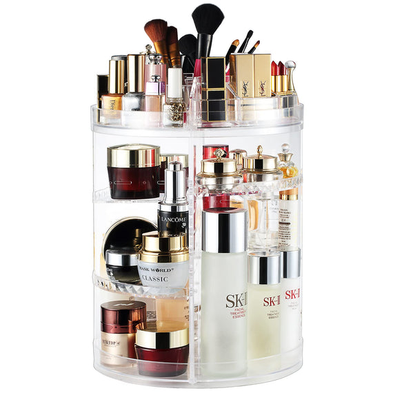 Showay makeup organizer, 360 degree rotating adjustable cosmetic storage display case with 8 layers large capacity, fits jewelry,makeup brushes, lipsticks and more, clear transparent