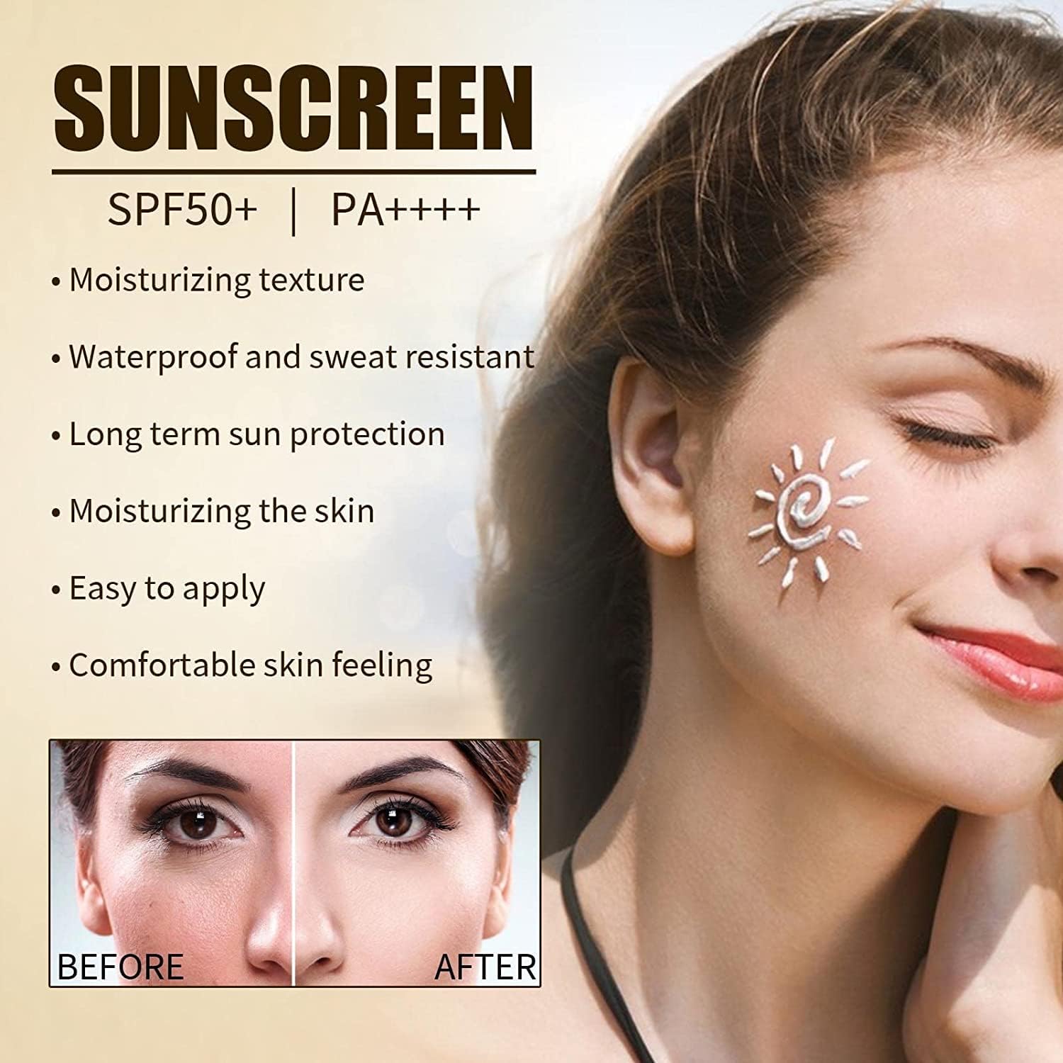 Supwell Relief Sun Sunscreen Korean Sunscreen, Sunscreen SPF50+ PA+++, Korean Rice Organic Sunscreen Skin Care Solution, Nourishing Skin Protection and UV Defense (2PC)