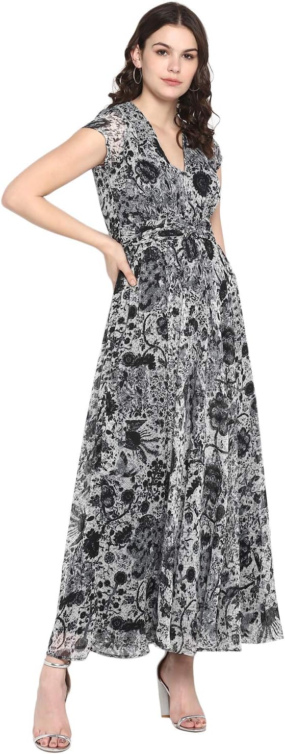 Styleville.in Women's Polyester Fit and Flare Maxi Casual Dress