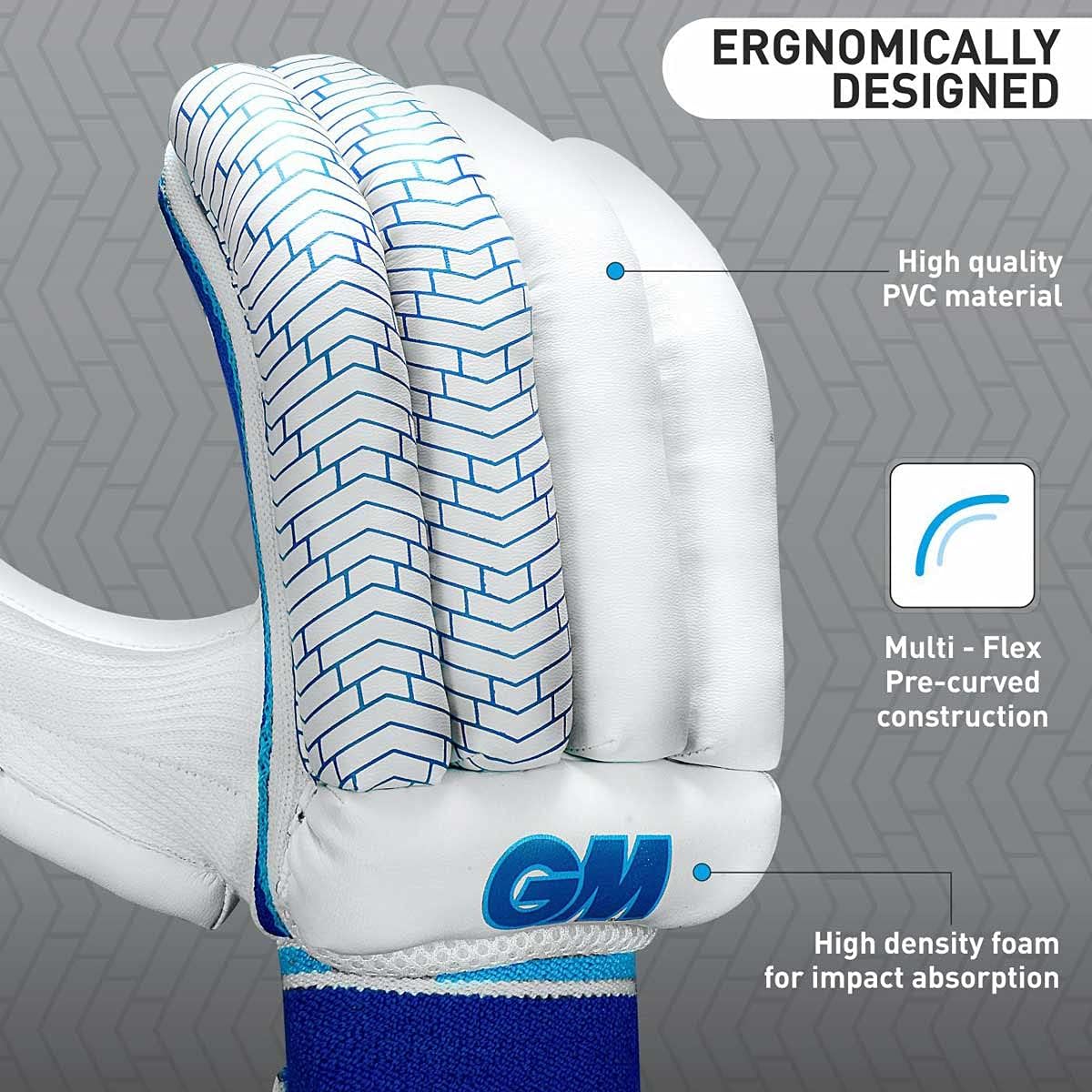 GM Siren Cricket Batting Gloves for Mens Right handed | Free Cover | Colour: White/Royal Blue