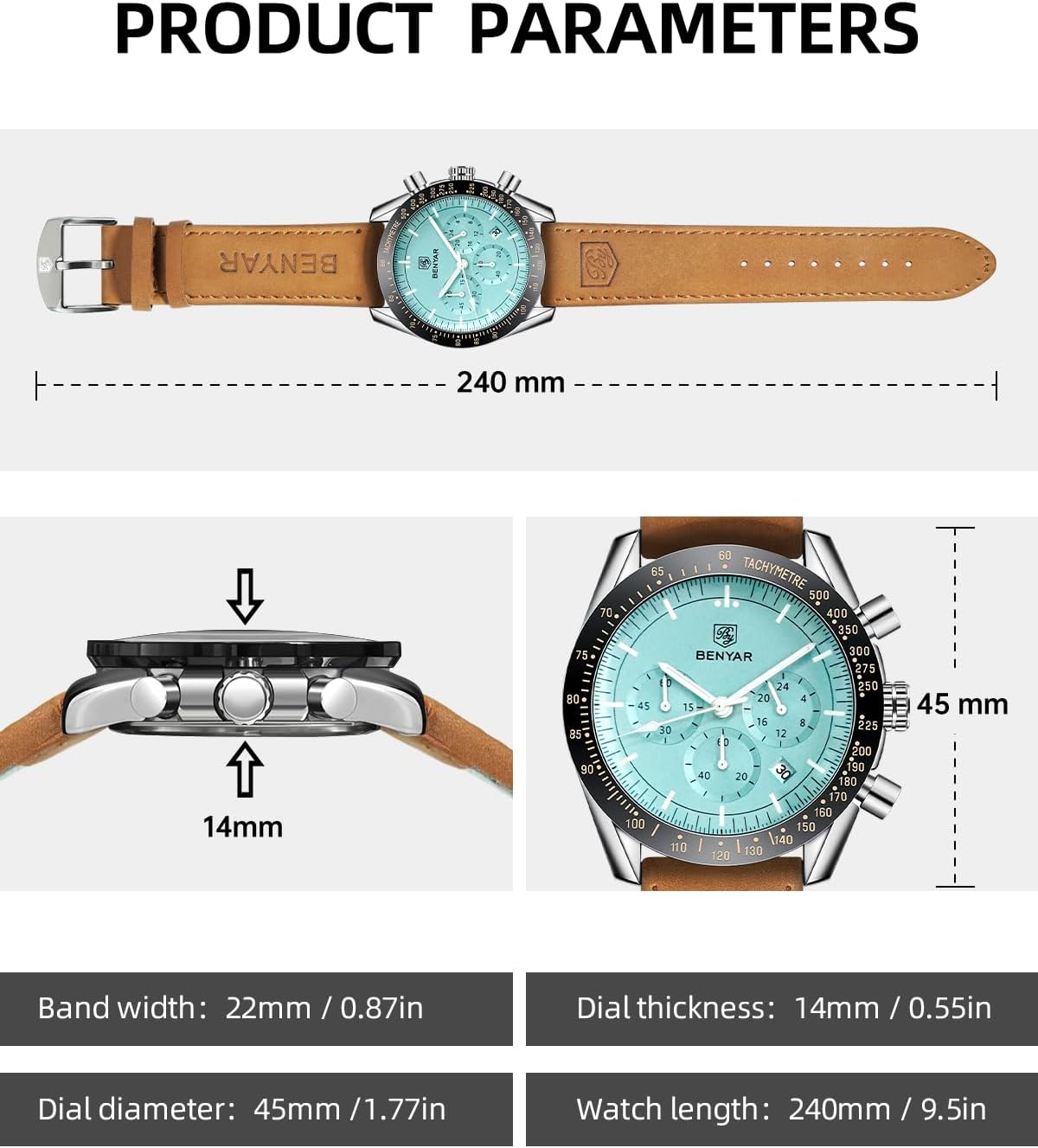 BENYAR Men's Business Watches Designer Fashion Stylish Good-Looking Luxury Men's Quartz Sports Watches Waterproof Tactical Military Casual Watches for Men Date Chronograph