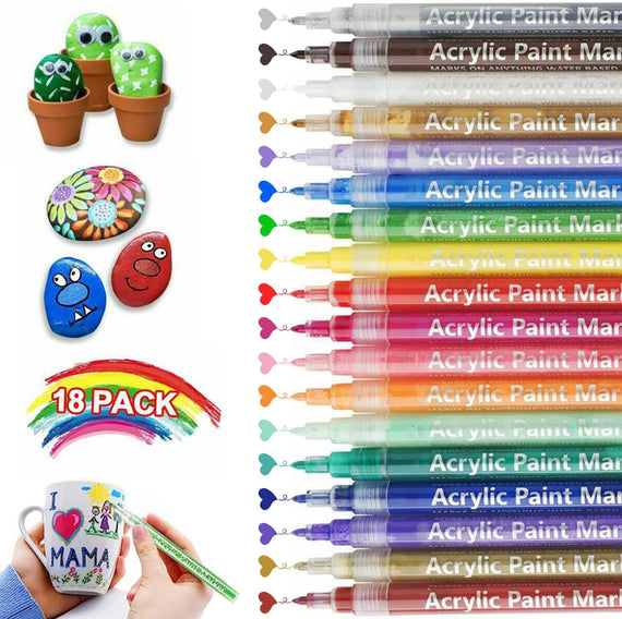 ANYOUI 18 Colors Acrylic Paint Pens Paint Markers Fine Tip Permanent Drawing Pens for Kids Acrylic Paint Pens for Rock Painting, Glass, Ceramic, Marker Pen Markers Painting Supplies الاكريليك الطلاء
