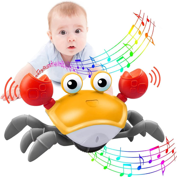 DMG Crawling Crab Baby Toy, Tummy Time Baby Toys Will Automatically Avoid Obstacles,Guiding Baby to Crawl, Crawling Toys with Music and LED Light, for Boys Girls Infant Toys