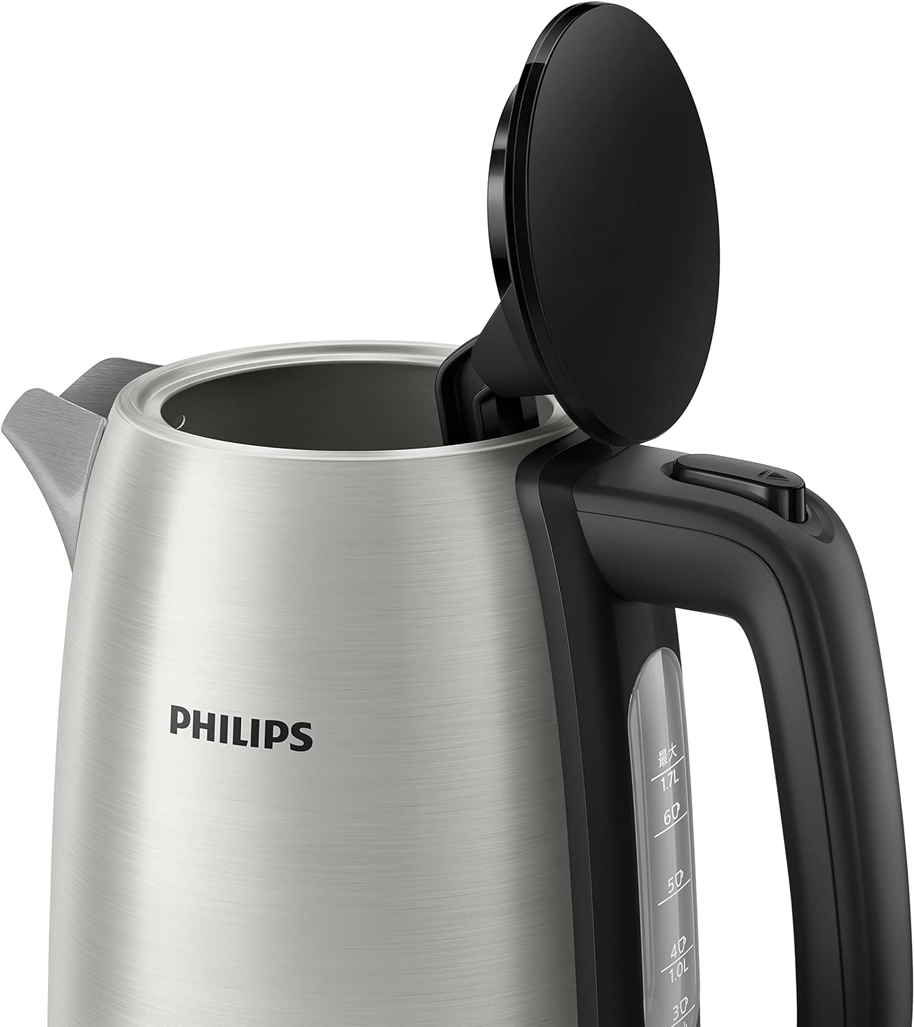 PHILIPS Electric Kettle With Spring Lid and Indicator Light Pirouette Base, Stainless Steel, 1.7L Capacity (HD9350/92)