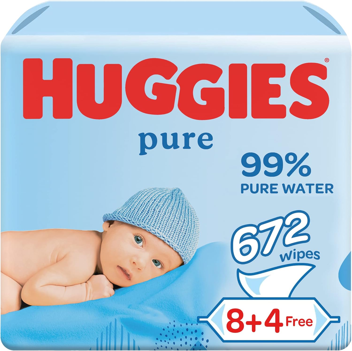 Huggies Pure Baby Wipes, 99% Pure Water Wipes, 12 Pack x 56 Wipes (672 Wipes)