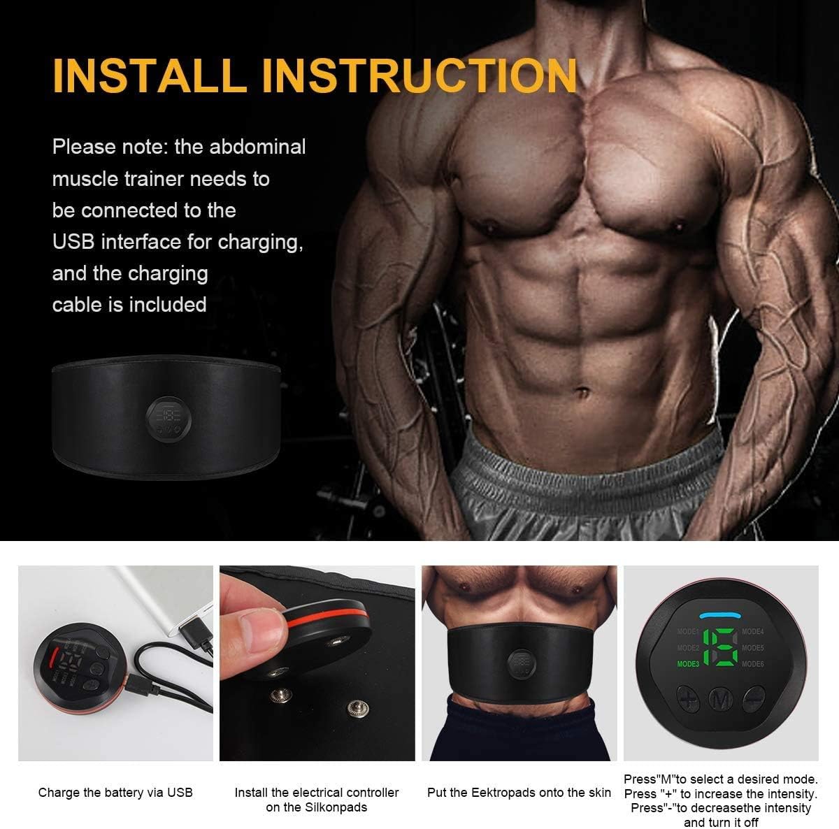 Cocosmart Abdominal Muscle Toner Abs Stimulator EMS Fitness Belt Electronic Waist Trimmer Slim Flat and Stomach Workout Toning Massager Trainer Belt for Men and Women Arm Abdomen Thigh Leg