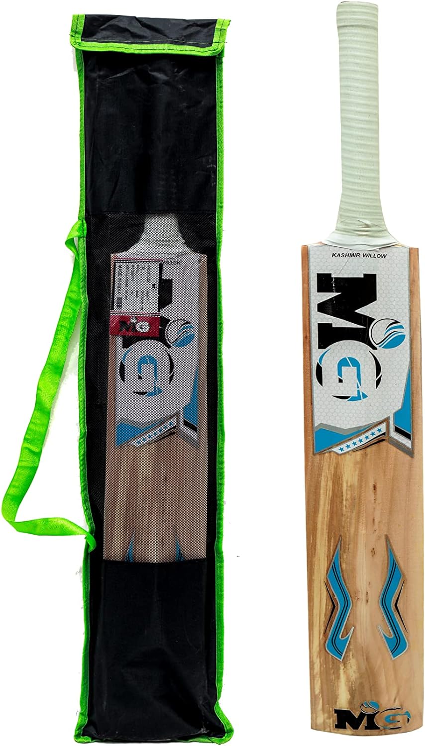 MG Kashmir Willow Bravo Cricket Bat for Light/Hard Tennis Ball with Cover BLACK/BLUE - MGKWT01