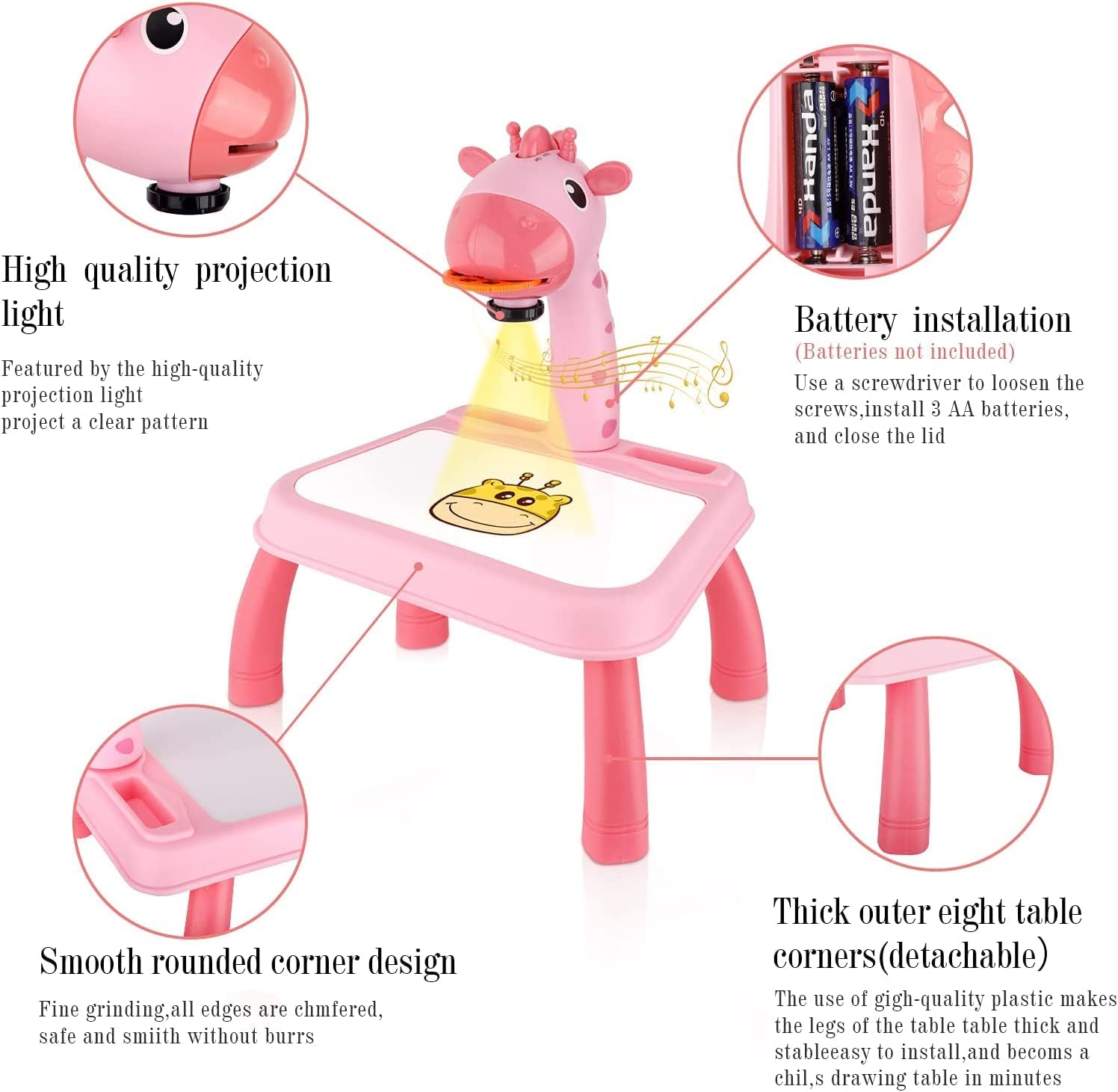 Drawing Projector Table Toy, Kids Drawing Board Art Projector Table, Painting Drawing Table Led Projector Toddler Toy Educational Drawing Playset for Kids Boys Girls Age 3+ (Pink)