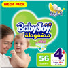 Babyjoy Compressed Diamond Pad, Size 4+, Large+, 12-21 Kg, Mega Pack, 56 Diapers