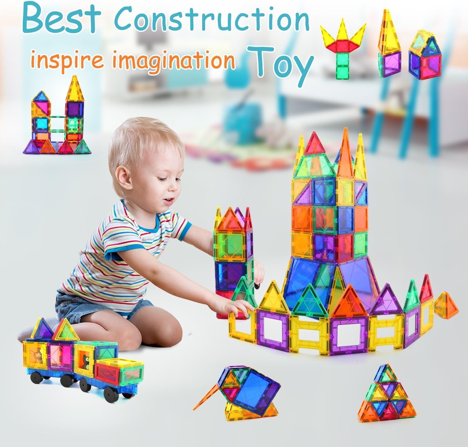 Himms 60 Piece Magnetic Tile Set -3D Magnet Building Blocks - High quality educational toys suitable for your child - Upgraded version with powerful magnets - Creativity, imagination, inspiration