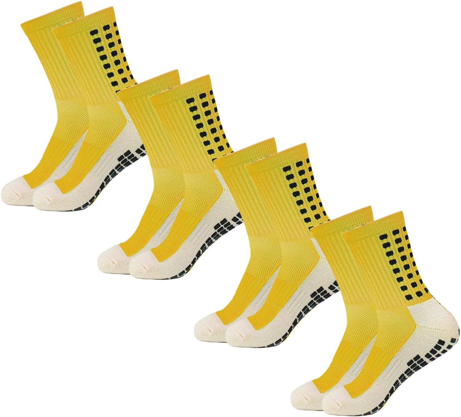 Men's Soccer Socks Anti Slip Non Slip Grip Pads for Football Basketball Sports Grip Socks, 4 Pair