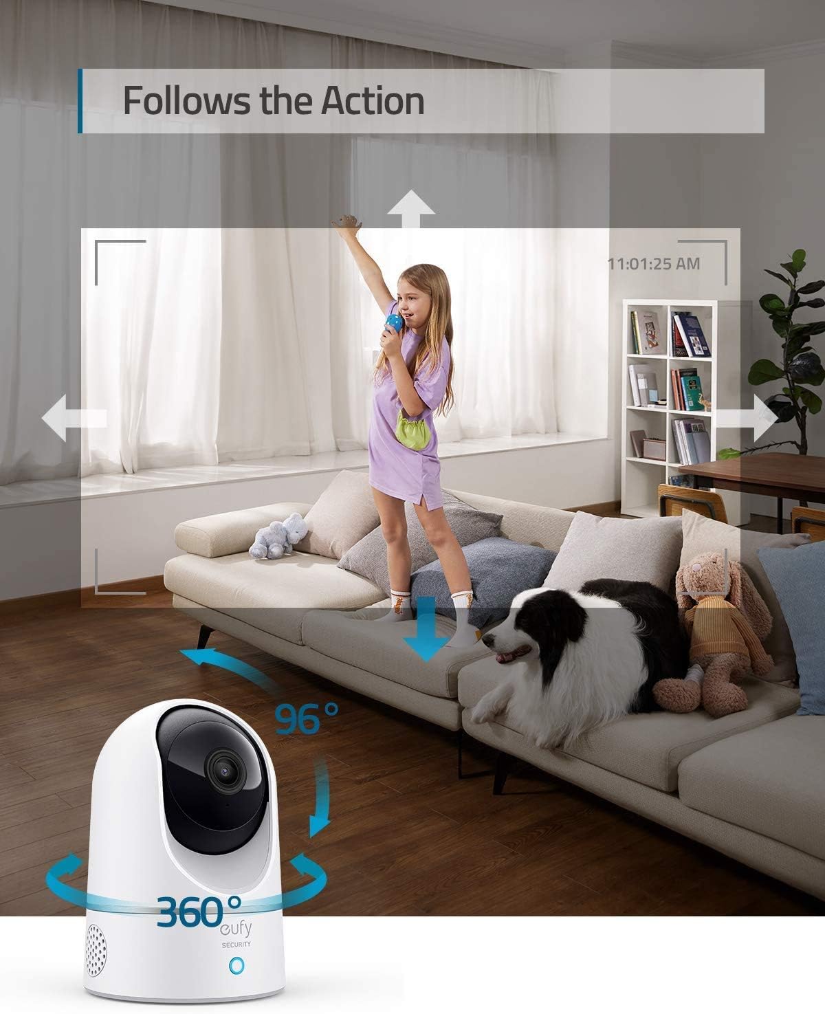 eufy 2K Cam Pan Tilt, Home Security Indoor Camera, with Voice Assistants, Motion Tracking, Night Vision, MicroSD Card Required