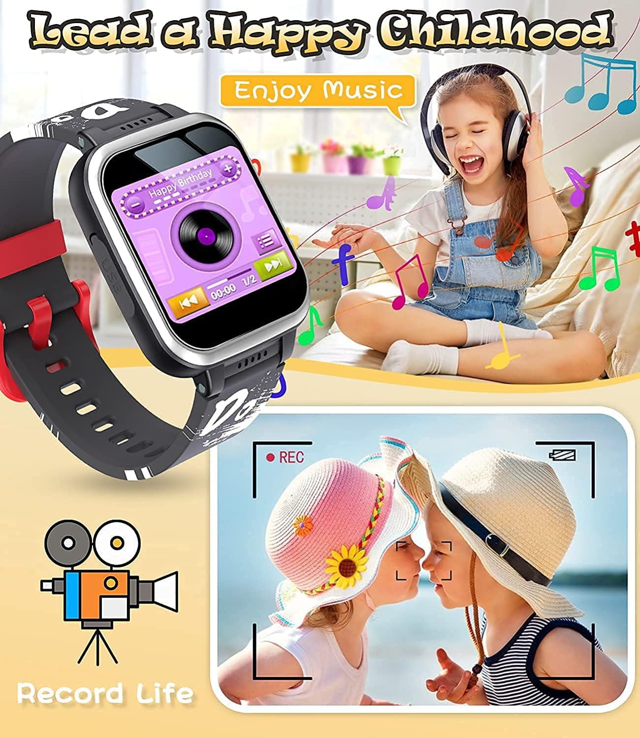 DMG Kids Smart Watch,Multifunction Rechargeable Touch Screen Toddler Watch with HD Photograph,Gaming and Music Player Educational Toys, Birthday Gifts for Girls Boys Ages 6-12(Black)