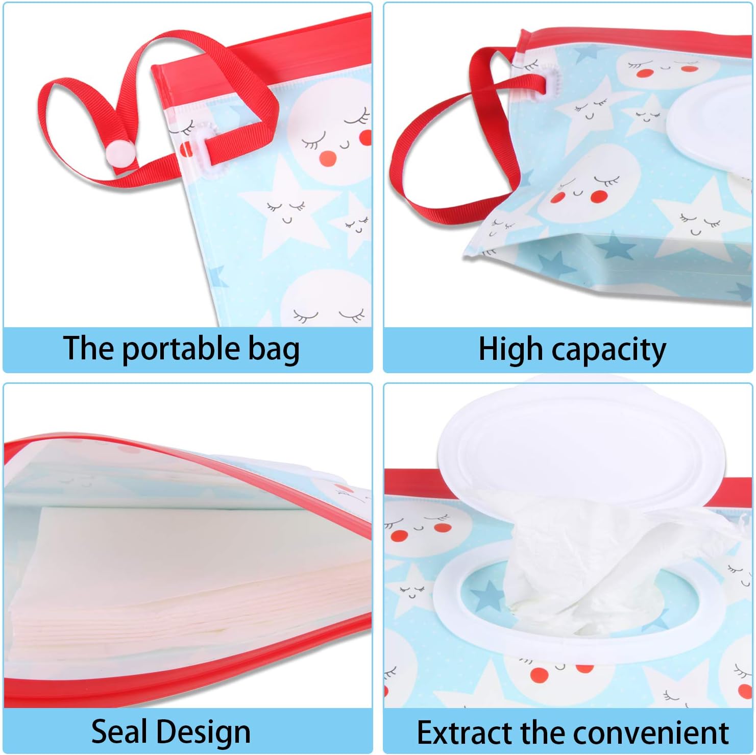 FEBSNOW 4 Pack Baby Wipes Container, Reusable Portable Wet Wipe Pouch,Wipe Dispenser Container,Baby Travel Wet Wipe Holder