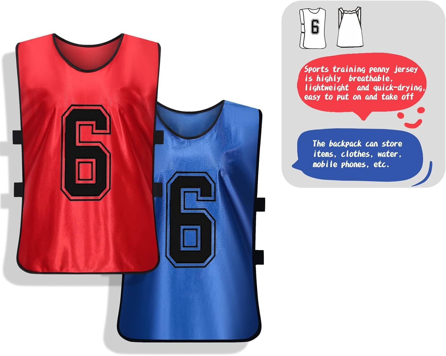 Pinnies Numbered Vest, 12 Pcs Red and Blue Two Sides Confrontation Vests for Kids-M