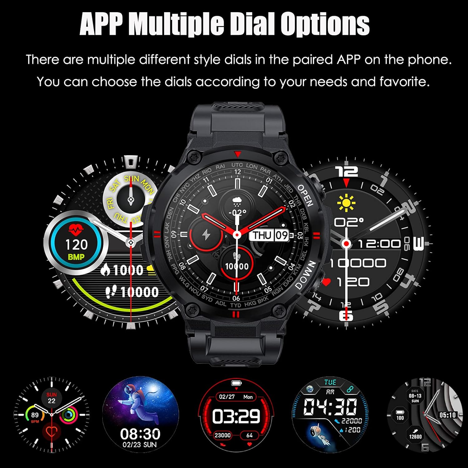 Military Smart Watch for Men Outdoor Waterproof Smartwatch Bluetooth Dail Calls Speaker 1.3'' HD Touch Screen Fitness Tracker Watch Compatible with iPhone Samsung (Black)