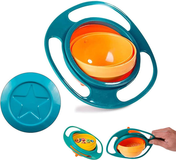 Baby Gyro Bowl 360 Dgree Rotation Spill Resistant Gyroscopic Bowl with Lid Toy Tableware for Kids Toddlers