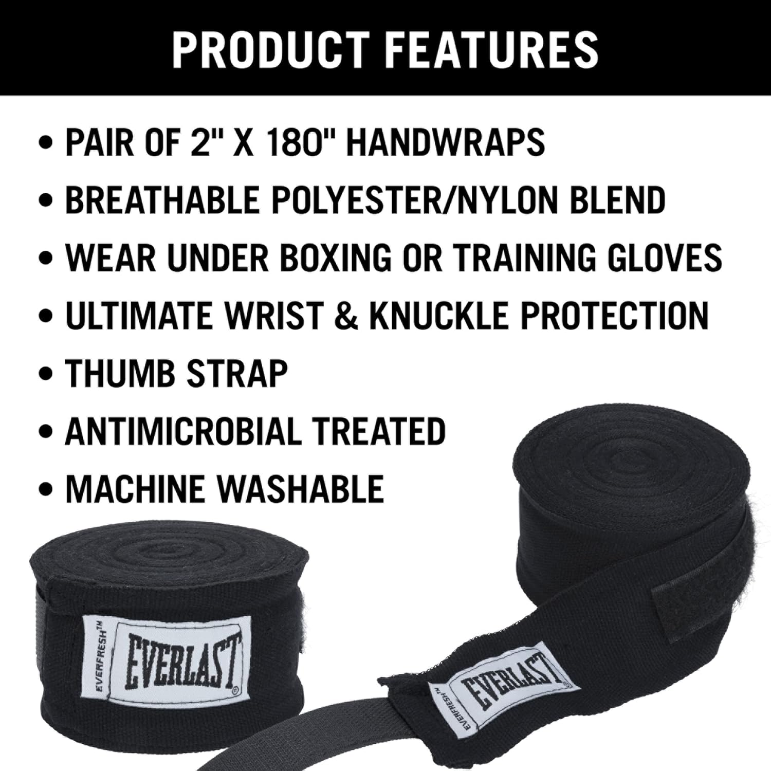 Everlast Hand Wraps Black 120 Inch (4455BP)