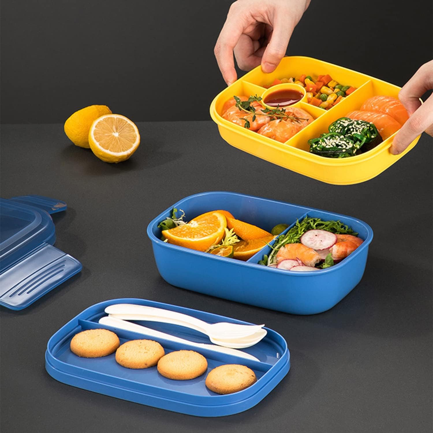 Bento Box, 3 Stackable Bento Lunch Containers for Adults/Kids, Modern Minimalist Design Bento Box with Utensil Set, Leakproof Lunchbox Bento Box for Dining Out, Work, Picnic, School