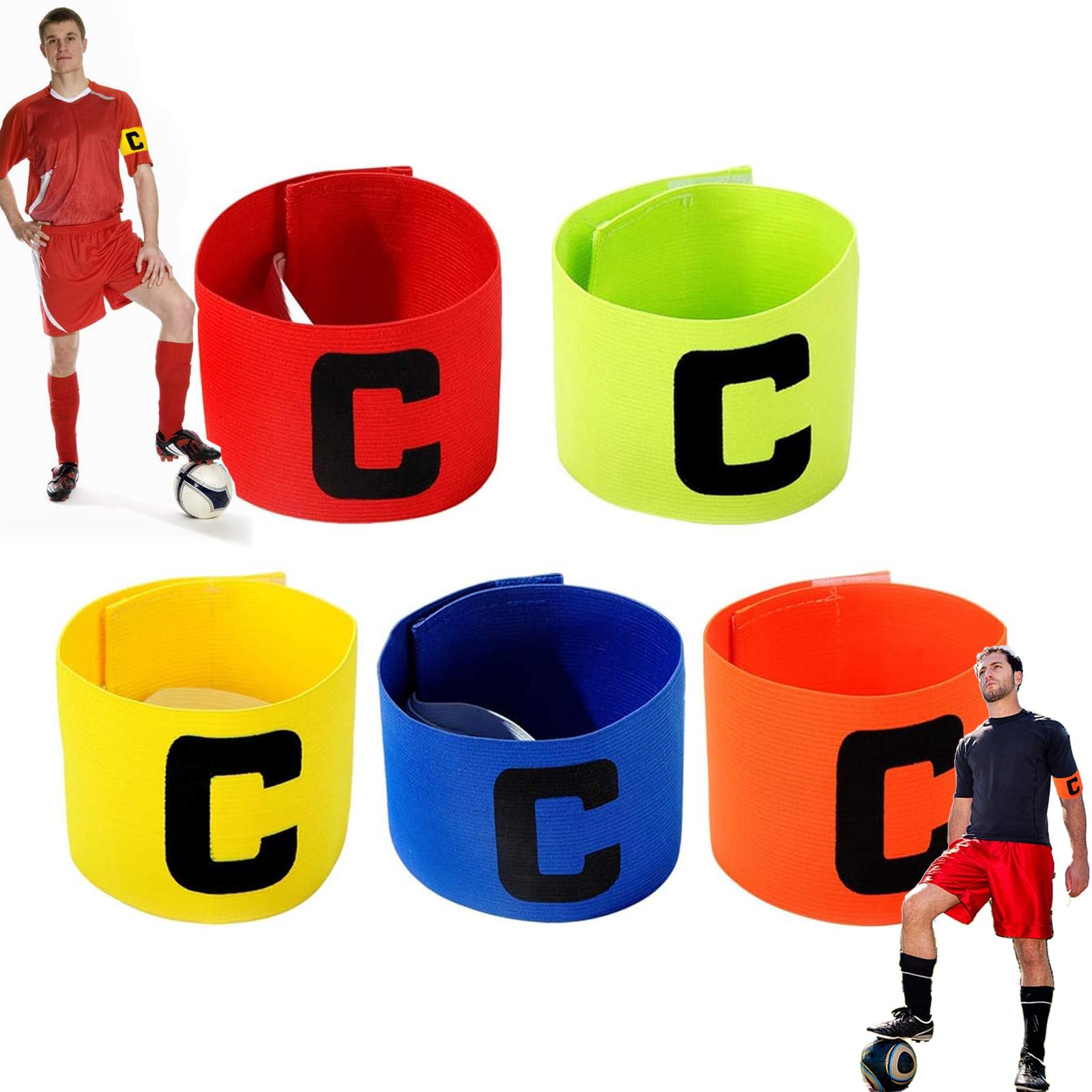 Xspring Soccer Captain Armbands, 5 PCS Football Soccer Captain Armband, Football Captain Armband with Adjustable, Soccer Armbands for Adult Junior Multiple Sports Hockey Netball