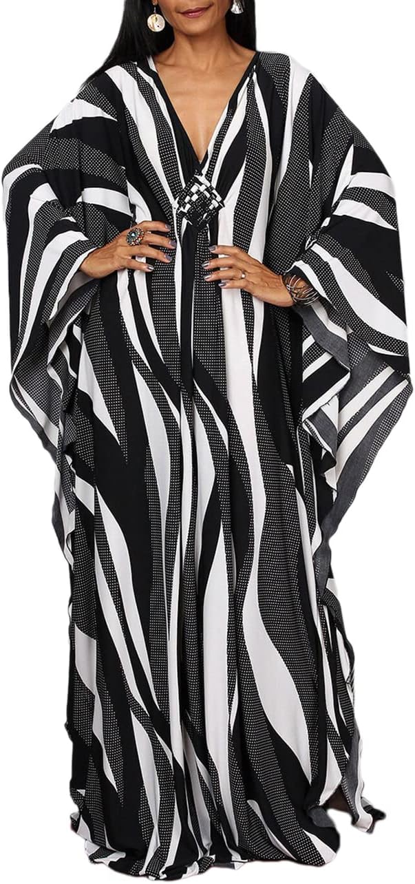 Bsubseach Women Bathing Suit Cover Up Ethnic Print Kaftan Beach Maxi Dresses