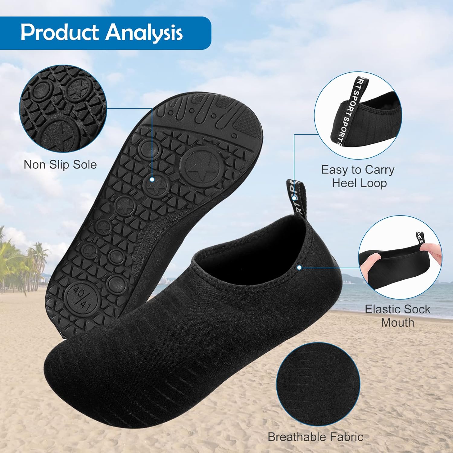 SKY-TOUCH Water Shoes for Women Men, Outdoor Beach Shoes Swimming Aqua Socks Quick-Dry Snorkeling Shoes Surfing Yoga Pool Exercise Water Shoes Size 34-45