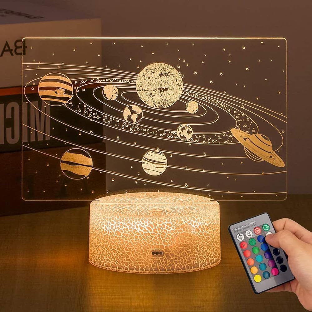 ELECDON Night Light for Kids Gifts, Solar System 3D Optical Illusion Lamp Universe Space Galaxy LED Night Light with Remote for Space Lover Boys and Girls as a Best Gifts(Solar System)