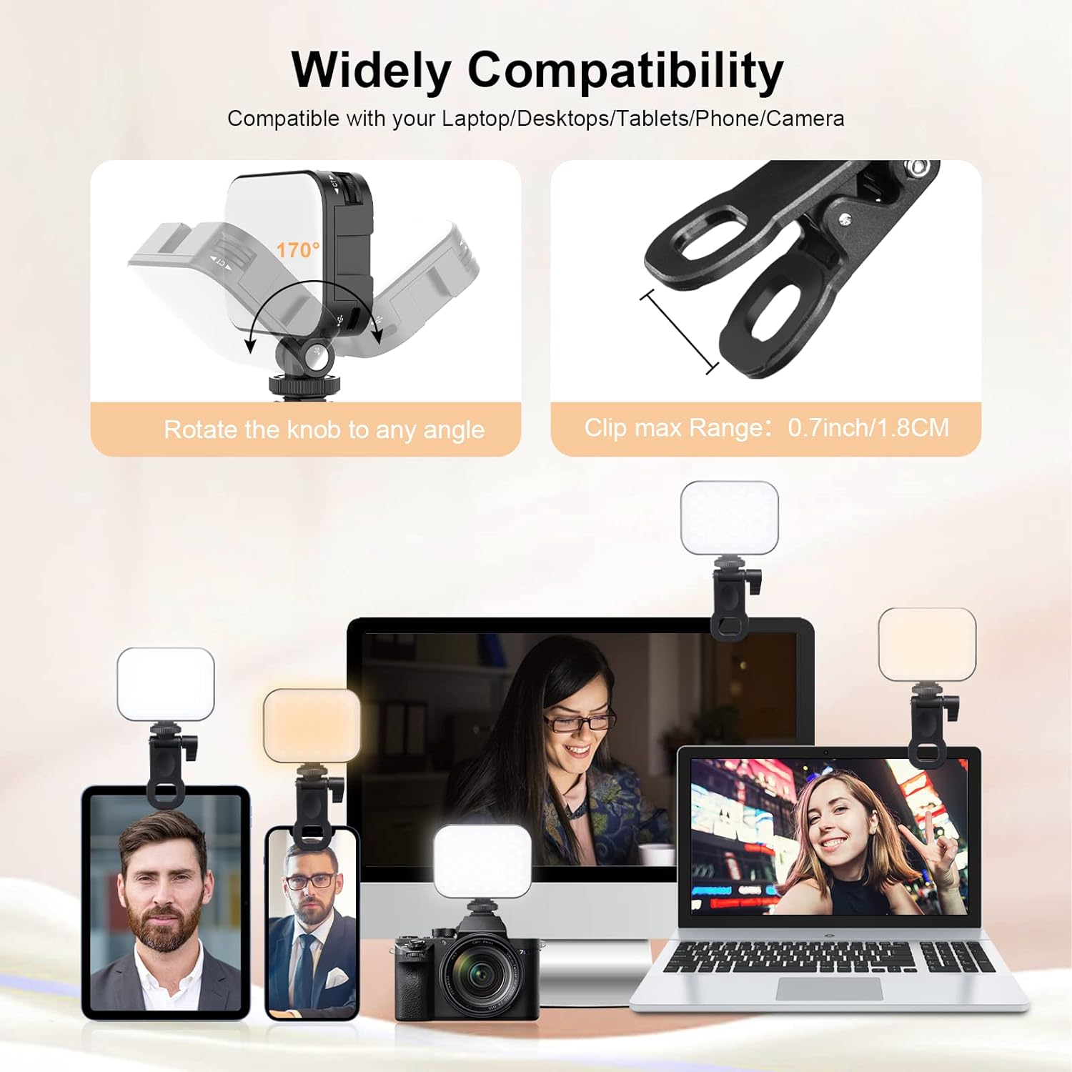 ULANZI VL100X Selfie Light, LED Video Camera Light, Portable Clip on Light Panel for Camera/Phone/Laptop/Tablet/Computer, 2000mAh, 2500-6500k Rechargeable Fill Light for Picture/TikTok/Makeup/Vlog