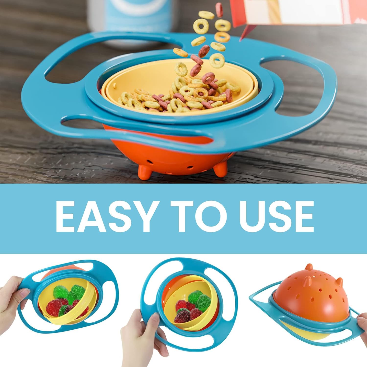 Baby Gyro Bowl 360 Dgree Rotation Spill Resistant Gyroscopic Bowl with Lid Toy Tableware for Kids Toddlers