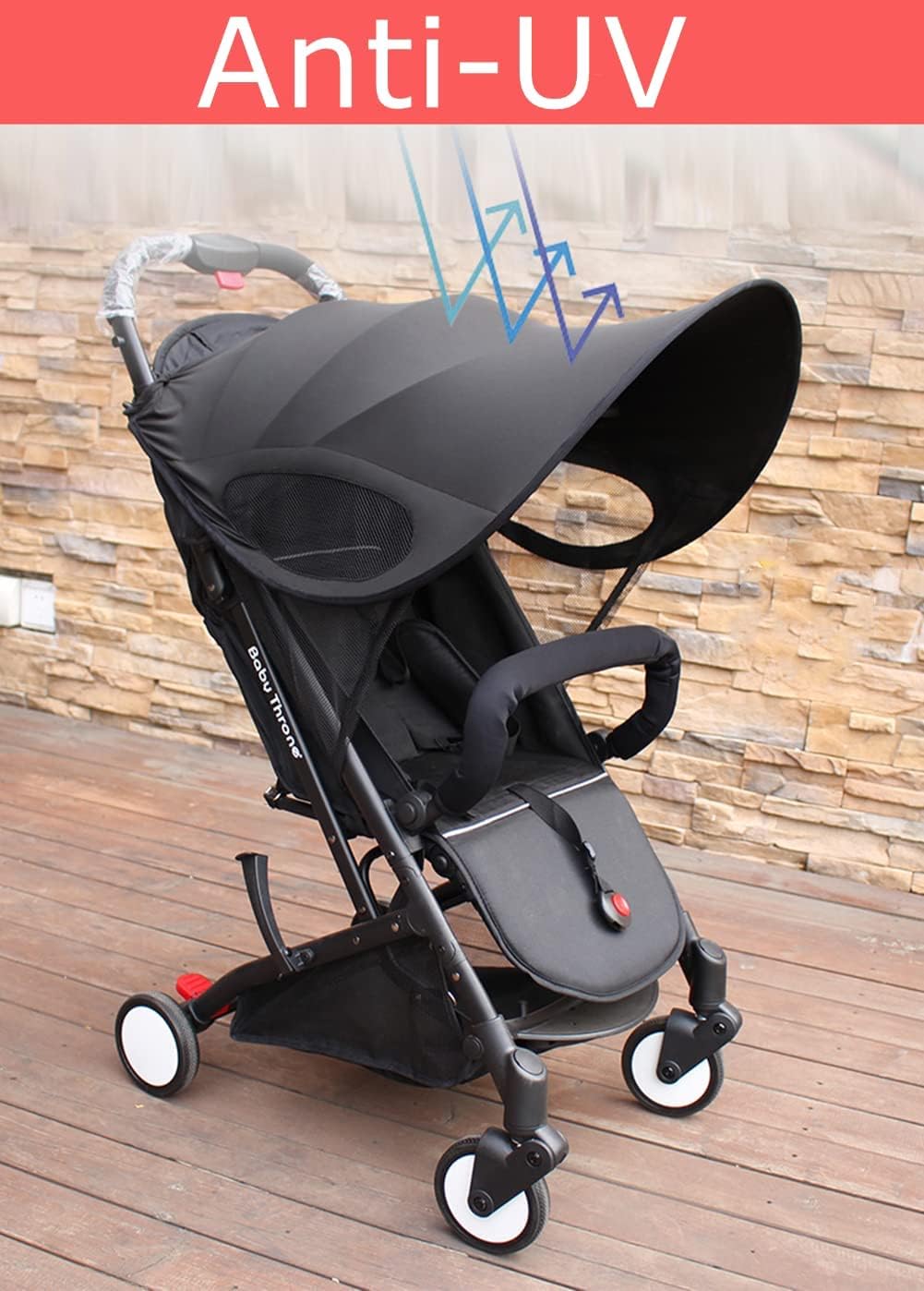 Baby Pram Sun Shade Cover, Universal Stroller Sunshade Cover Anti-UV, Portable Baby Stroller Awning Pushchair Sun Canopy Windproof Waterproof with Arched Hard Support (Black)
