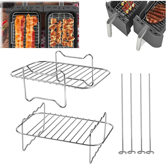 2 Pack Air Fryer Rack Air Fryer Accessories Compatible with Ninja Food Dual Zone Air Fryer [AF300UK] [AF400UK] 304 Stainless Steel