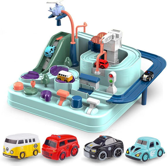 Car Adventure Toys, Kids Race Track Toys for 3 4 5 6 7 Years Old Boys Girls, Puzzle Rail Car, City Rescue Toy w/ 4 Mini Cars, Preschool Educational Toys for Toddlers