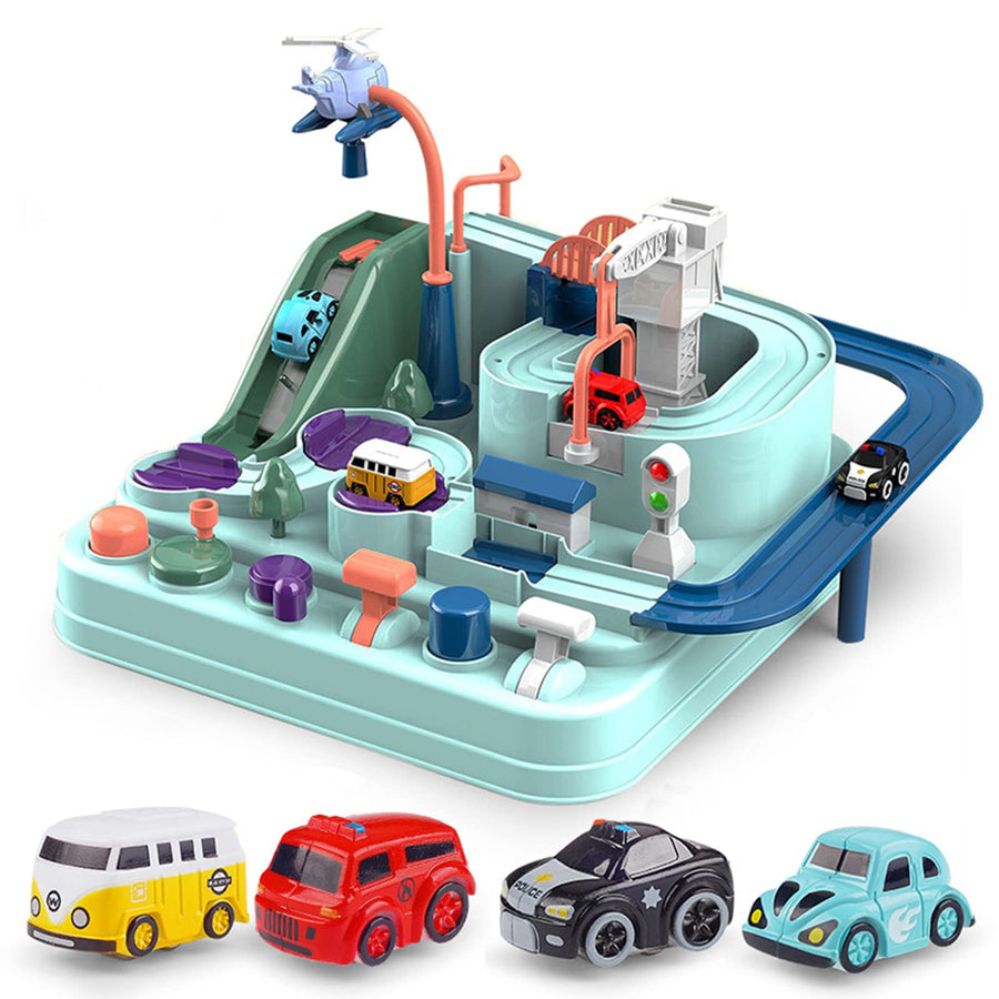 Car Adventure Toys, Kids Race Track Toys for 3 4 5 6 7 Years Old Boys Girls, Puzzle Rail Car, City Rescue Toy w/ 4 Mini Cars, Preschool Educational Toys for Toddlers