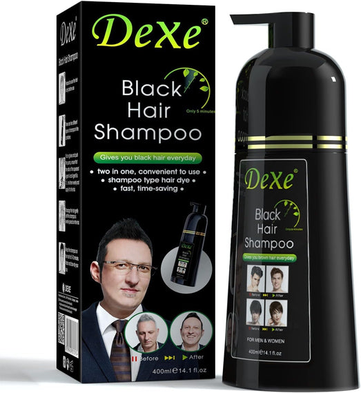 DEXE Black Hair Color Shampoo for Grey Hair 400 ml Instant Hair Dye in 5 minutes last for 90 Days for men and women