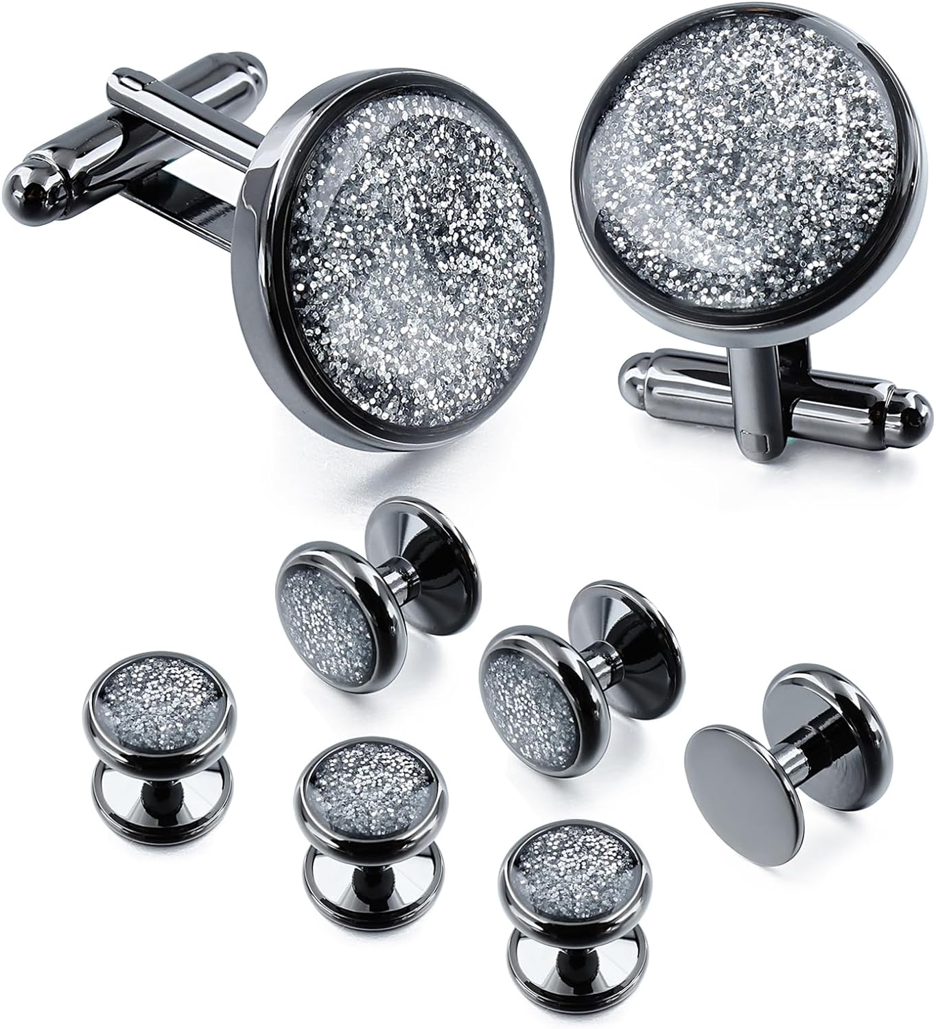 HAWSON Cufflinks and Studs Set Crystal for Men's Tuxedo Shirt for Wedding Party Accessories - Business Wedding Accessories