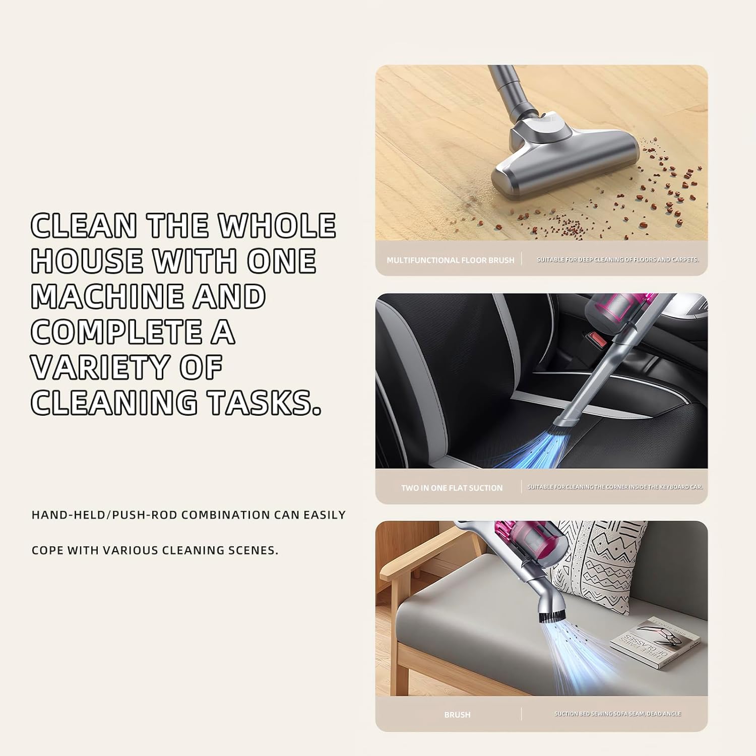 Wemart Cordless Vacuum Cleaner, 20kPa Powerful Stick Vacuum with 3 Suction Modes, 30 Mins Runtime, Lightweight & Ultra-Quiet Vacuum Cleaners for Home Hardwood Floor Low-Pile Carpet Pet Hair