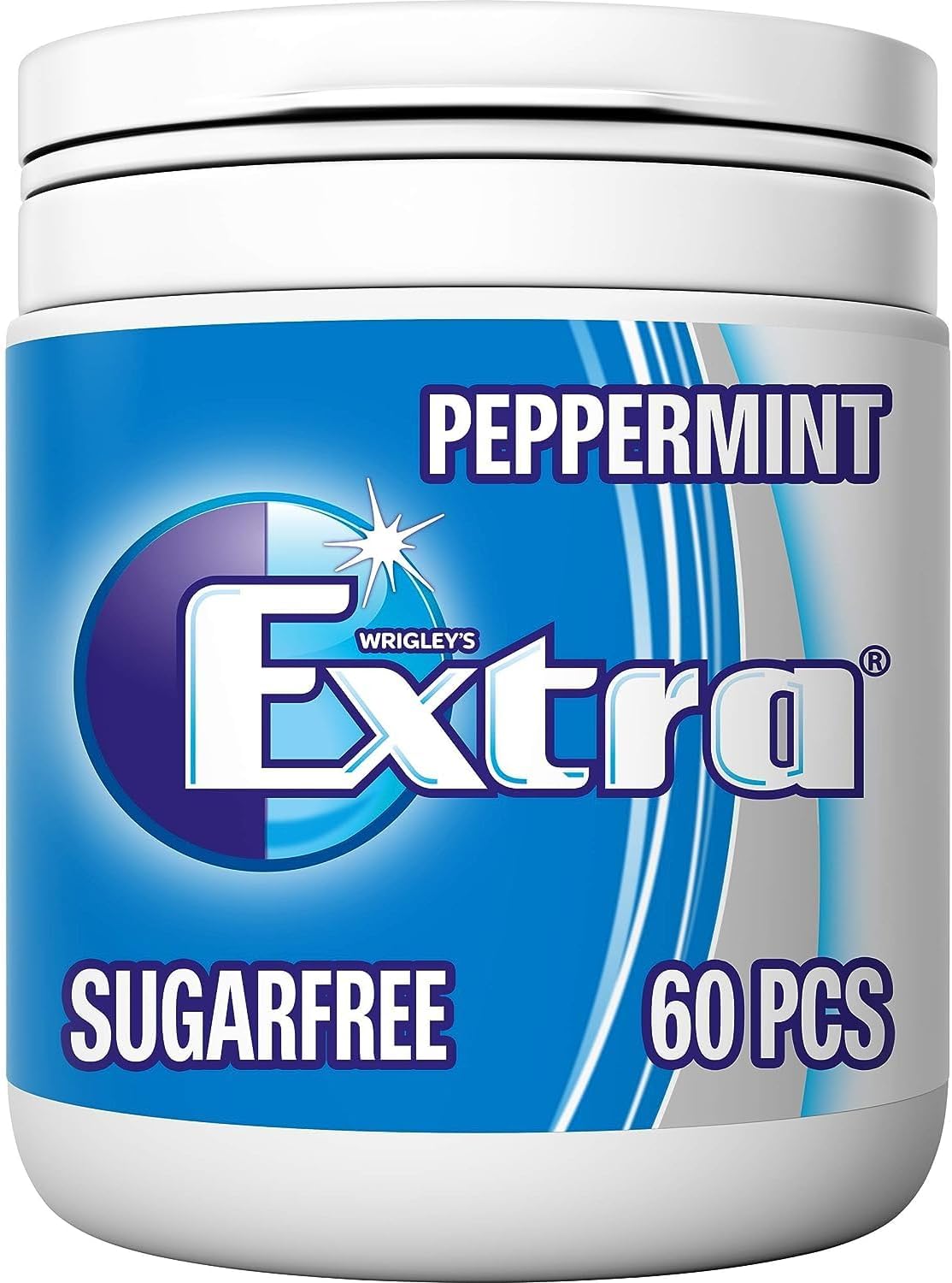 Extra White Chewing Gum Bottle, Sugar Free, Peppermint Flavour, 1 Bottle of 60 Pieces