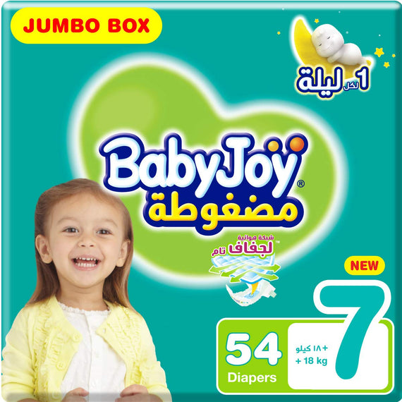 BabyJoy Compressed Diamond Pad Diaper, Size 7, Junior 3XL, 18+ Kg, Jumbo Box, 54 Diapers
