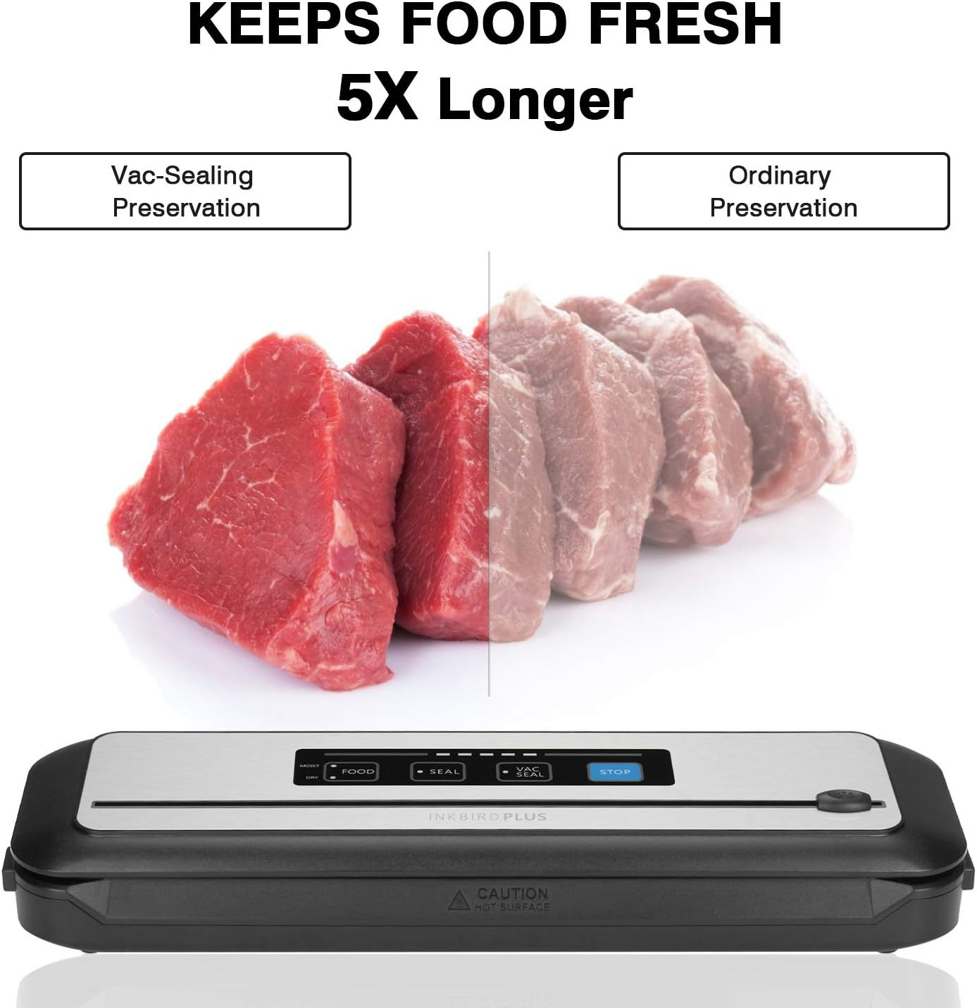 INKBIRD Vacuum Sealer Machine with Starter Kit Automatic PowerVac Air Sealing Machine for Food Preservation Dry & Moist Sealing Modes Built-in Cutter Easy Cleaning and Storage INK-VS01 Version