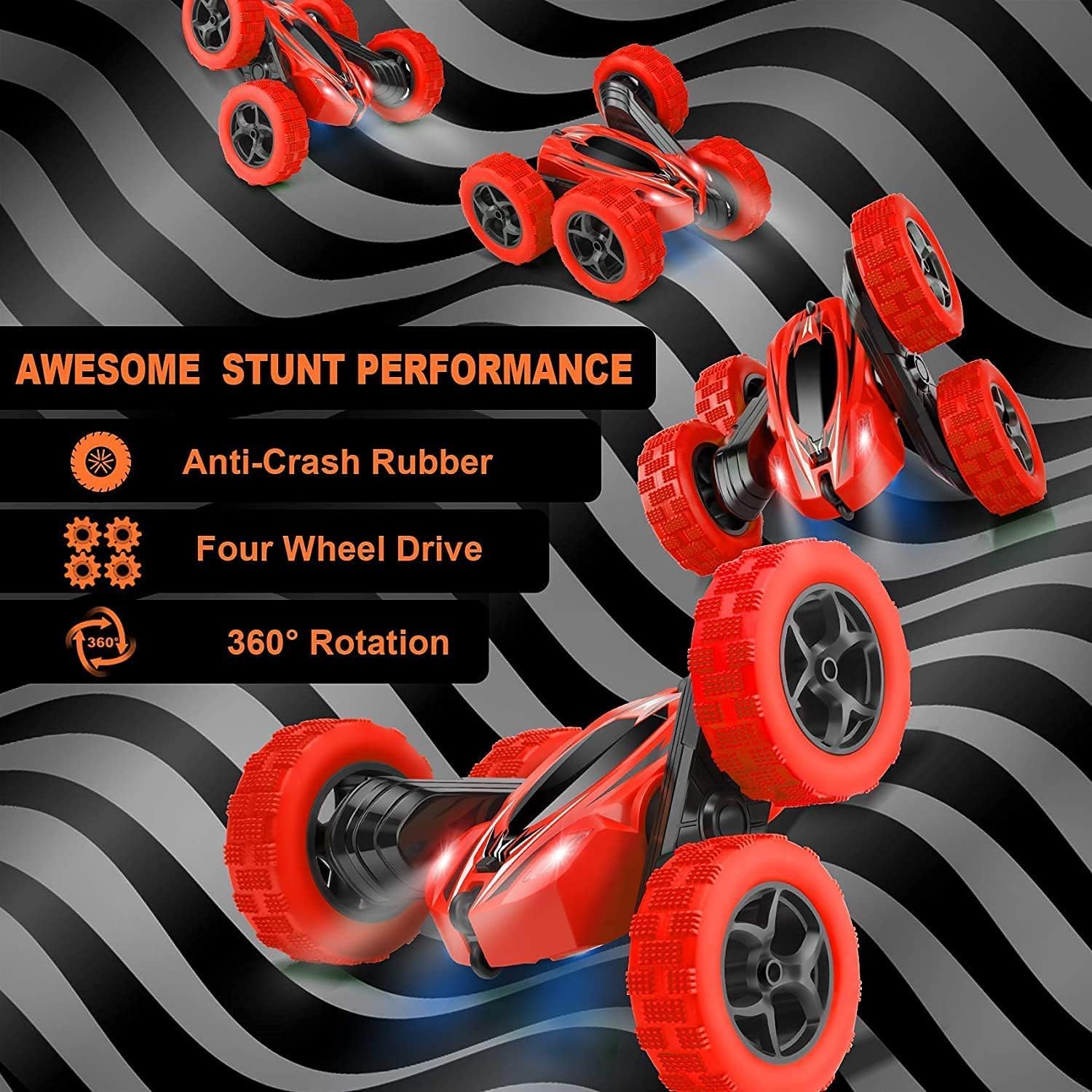 Arabest RC Cars Stunt Car Toy, 4WD 2.4Ghz Double Sided 360° Rotating RC Car with Headlights, Kids Toy Cars for Boys/Girls (Red)