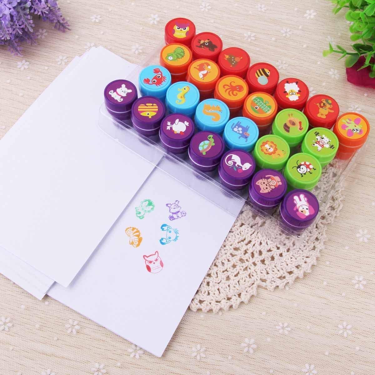 CHANEDE Alphabet Stamps for Kids,26 Pieces Self-Ink Washable Stampers Toys for Children Crafts Party Favor,School Prizes,Birthday Gift,Learn Props (26 Pieces Animals Stampes New)
