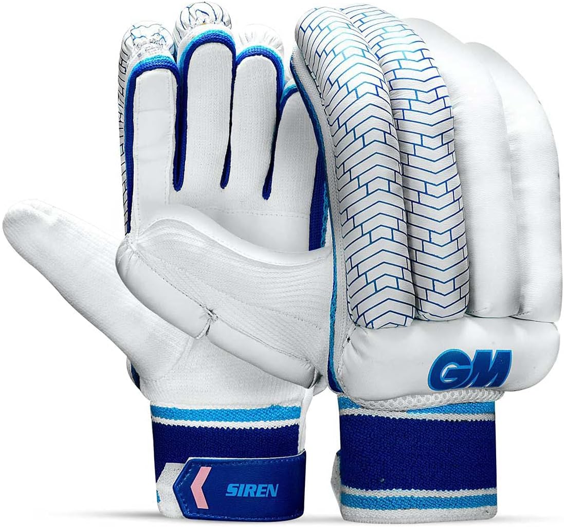 GM Siren Cricket Batting Gloves for Mens Right handed | Free Cover | Colour: White/Royal Blue