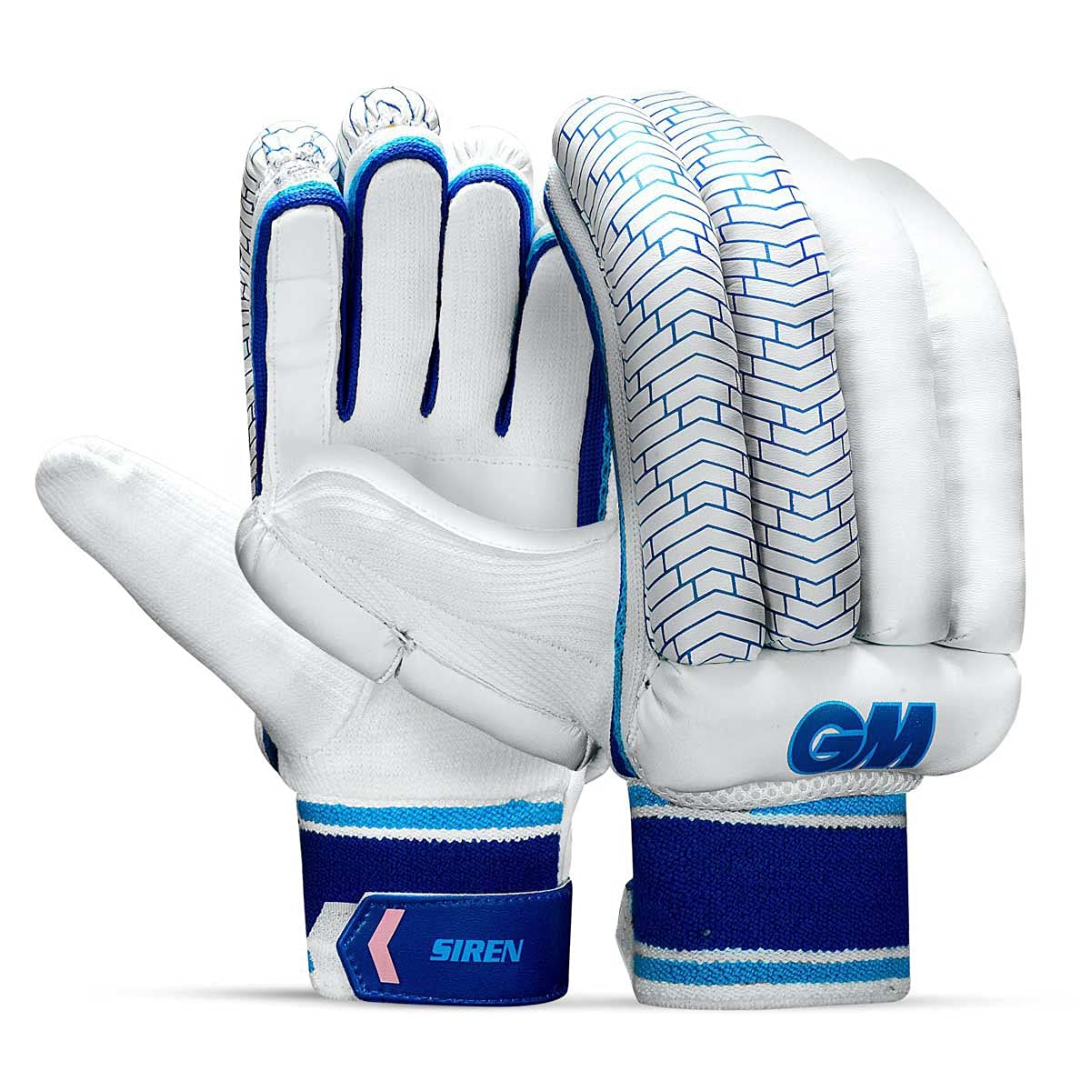 GM Siren Cricket Batting Gloves for Mens Right handed | Free Cover | Colour: White/Royal Blue