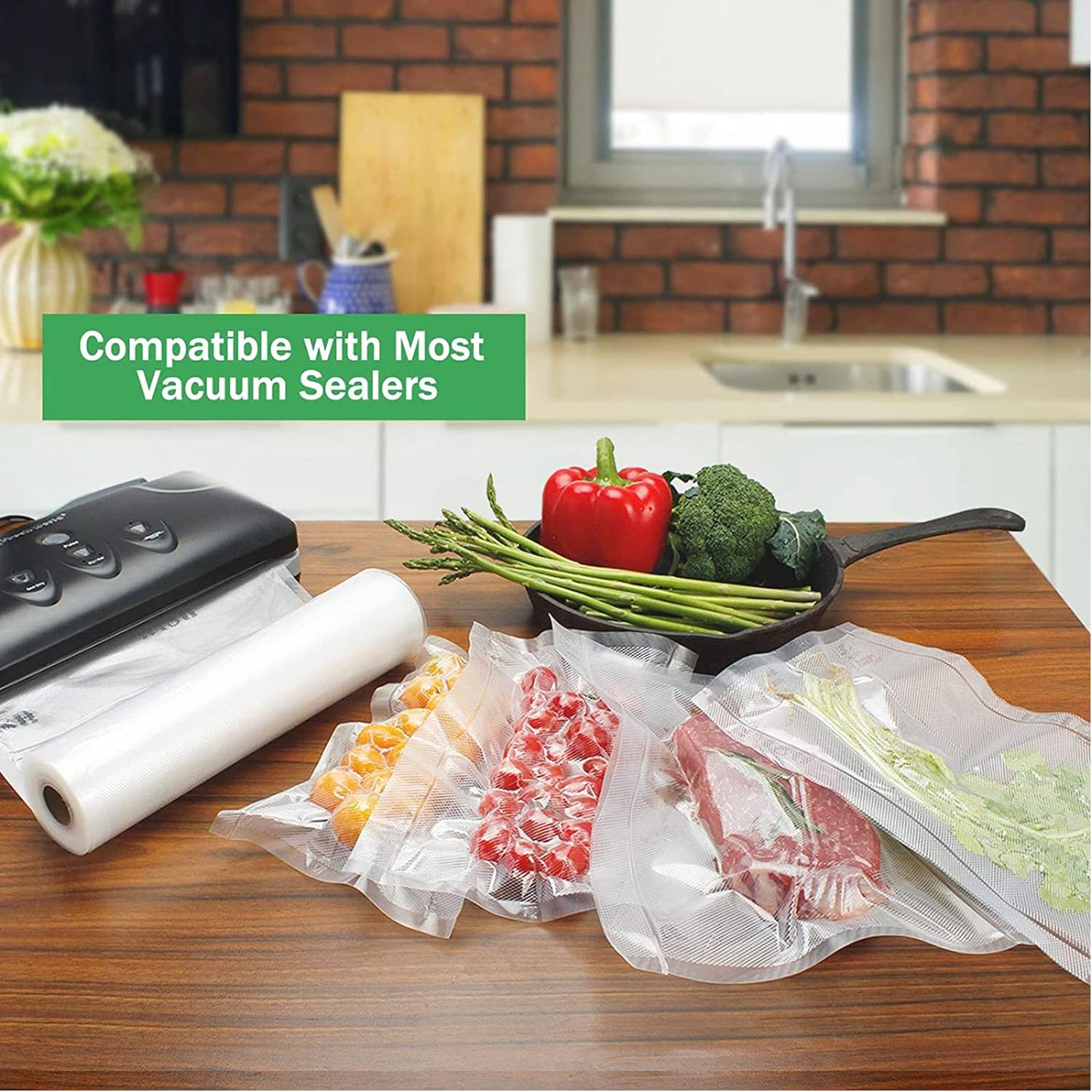 Vacuum Sealer Bags for Food, Vacuum Storage Bags Food Sealer Rolls Sealerbag for Food Saver Work with all Vacuum Sealer Machine Great for vac storage or Sous Vide (4 Roll, 2 * 20x500cm, 2 * 28x500cm)
