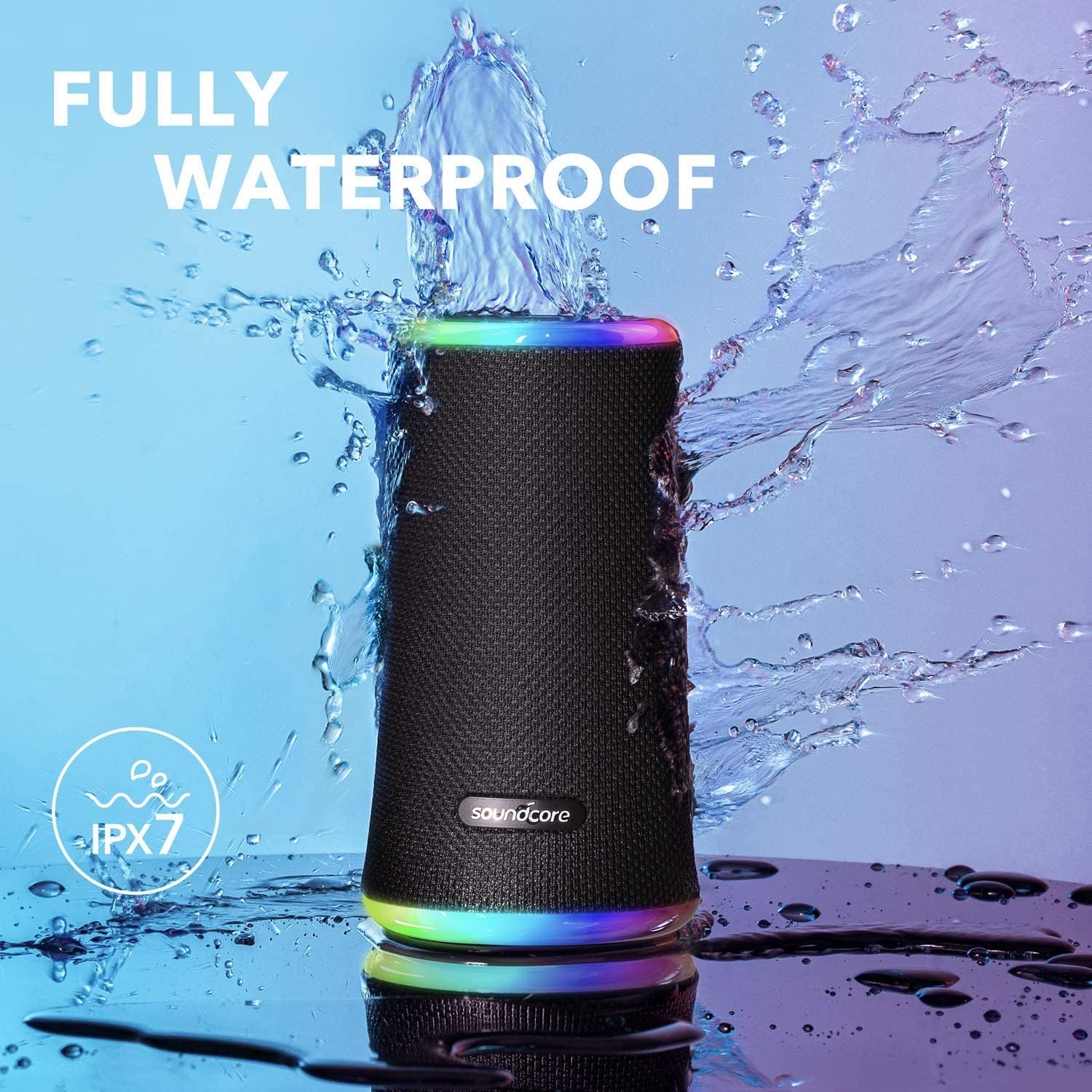 Anker Soundcore Flare 2 Bluetooth Speaker, with IPX7 Waterproof Protection and 360° Sound for Backyard and Beach Party, 20W Wireless Speaker with PartyCast, EQ Adjustment, and 12-Hour Playtime, Black